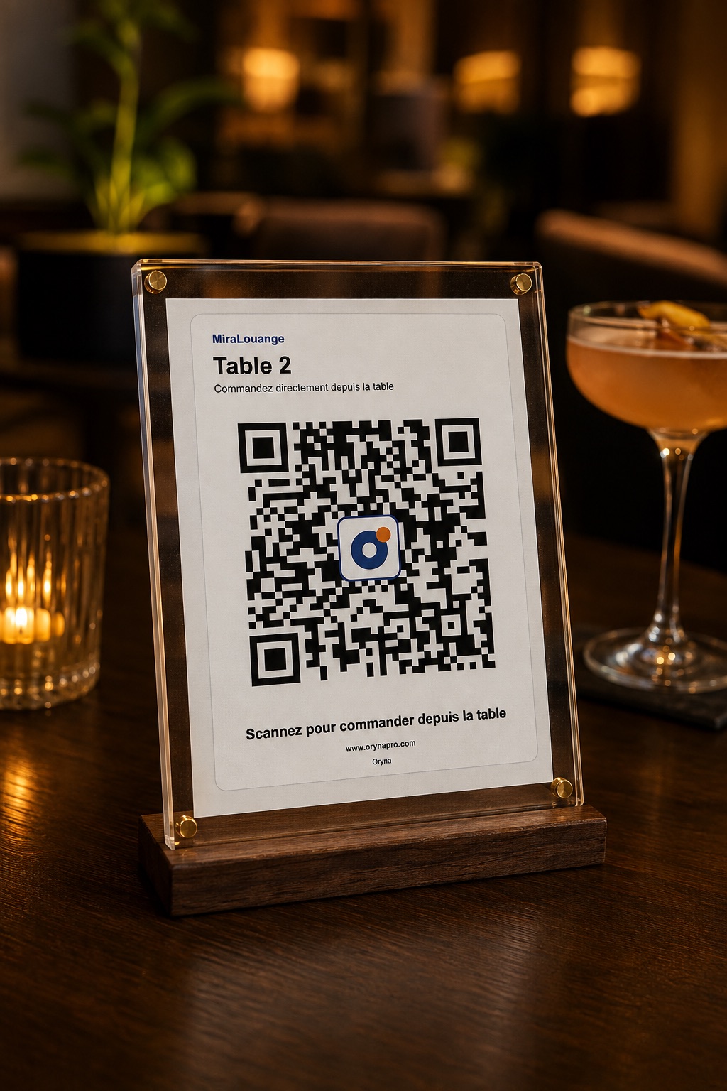 Support de table élégant avec QR code Oryna pour commander sans menu papier